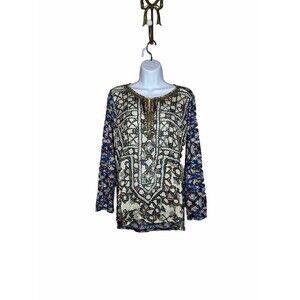 Ritu Kumar Multicolor Beaded Tunic Top Small S Long Sleeve Boho Peasant